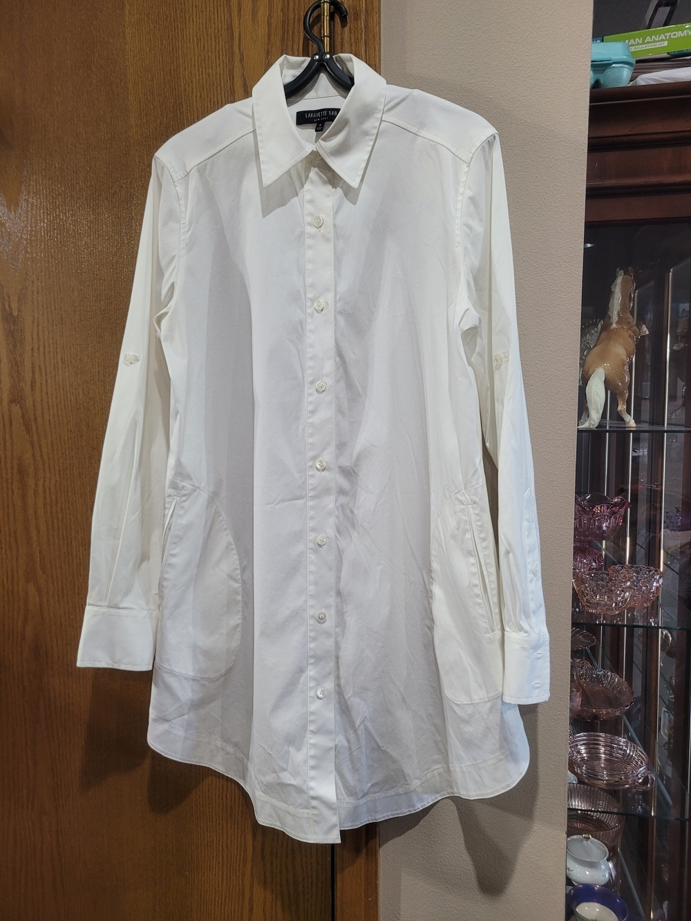 Lafayette 148 New York White Button-Down Long Shirt Tunic Size 0 EUC - Picture 2 of 11
